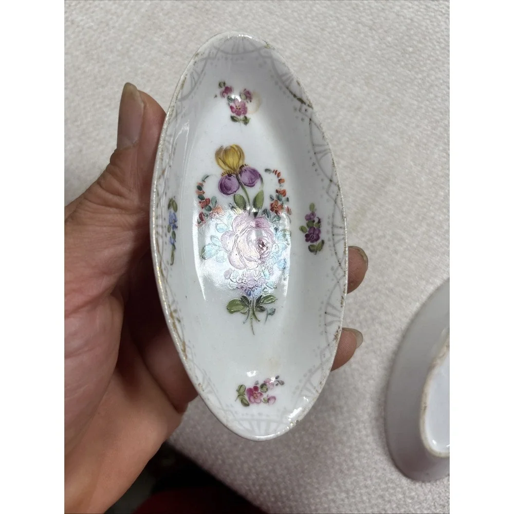 Vintage Dresden Handmalerei Porcelain Oval Open Salts Nut Dishes Hand Painted⁠ 4